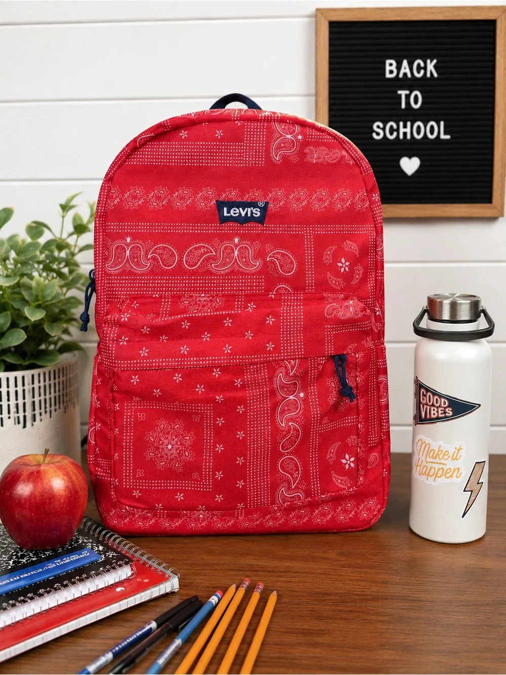 Levi’s Lost Coast Backpack NWT Paisley 17L Laptop School Bag Formula Red
